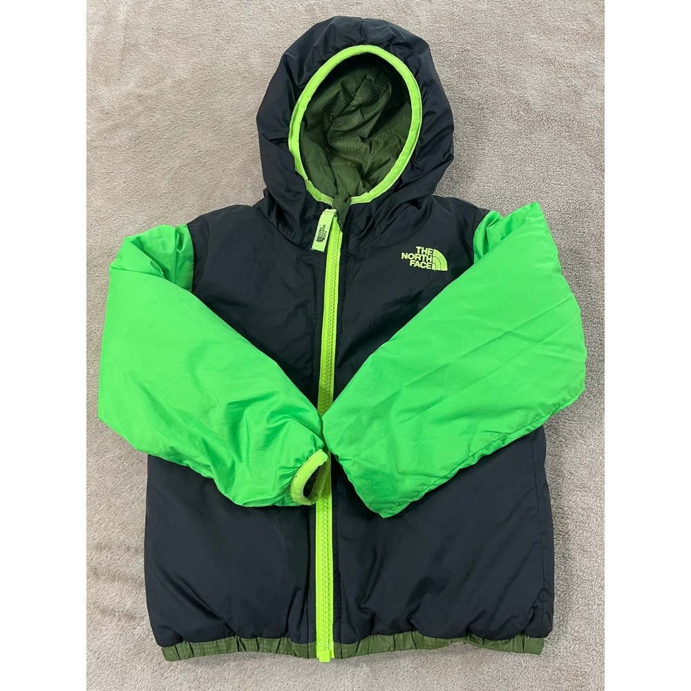 The North Face Reversible Moondoggy Down Jacket Boy 3T Green Hooded euc